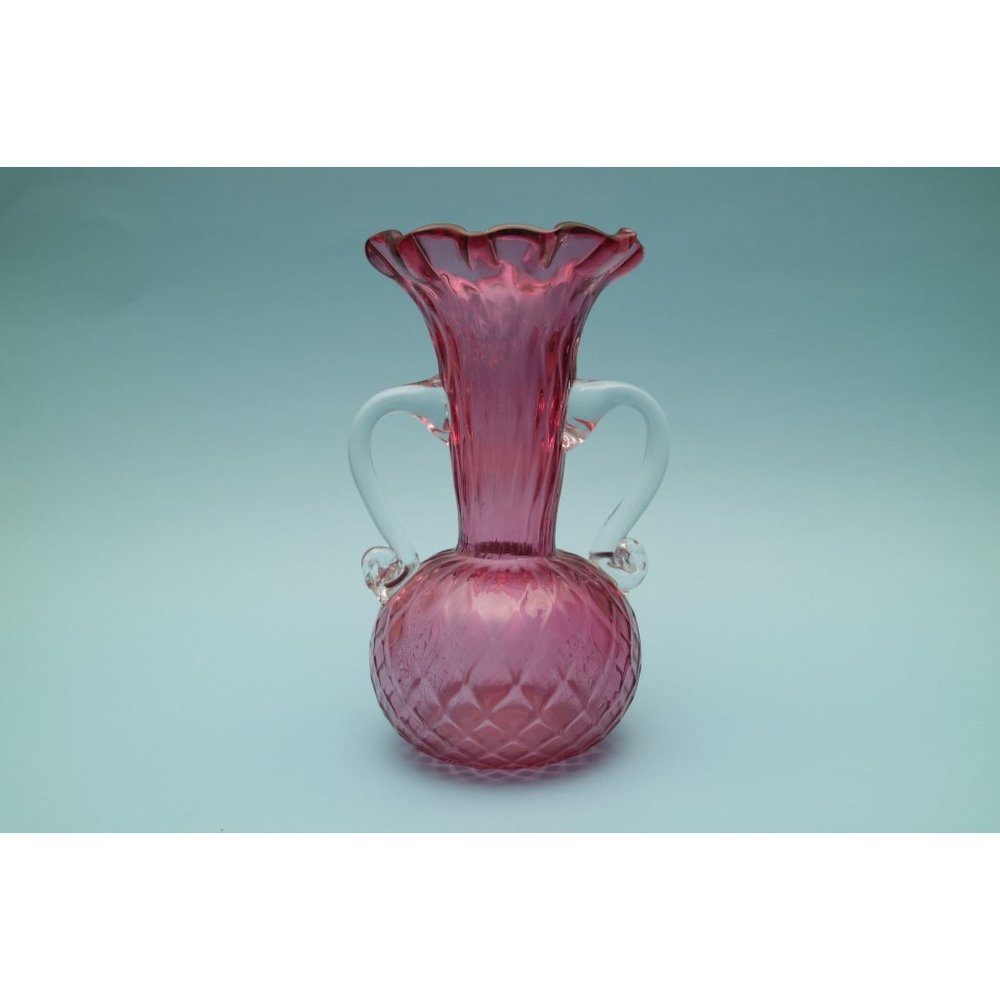 Cranberry Glass Hand Blown Double Handed Pitcher Collectible Glass